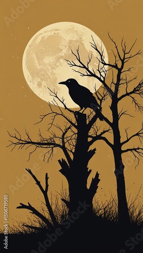 A minimalist illustration featuring a black silhouette of a bird 