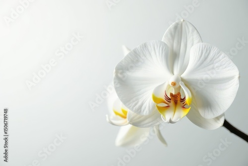 Delicate white orchid blossom on pure white background, petal, nature, design