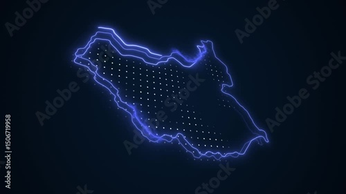 3D Neon Blue South Sudan Map Borders Outline Loop Background