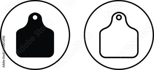 Cow ear tags icon set . Ear tag illustration sign vector collection isolated on transparent background. Identification labels for cattle, farm animals, livestock. Earmark mockups for livestock.