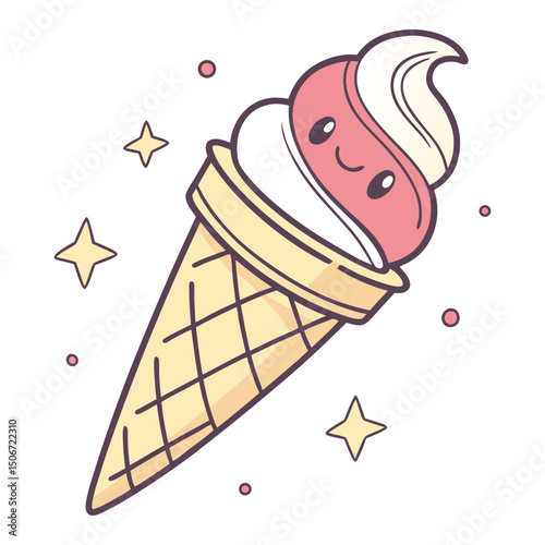 Cartoon ice cream cone illustration vector, ice cream clip art, ice cream cone clip art, clip art ice cream, hand drawn watercolor painting style