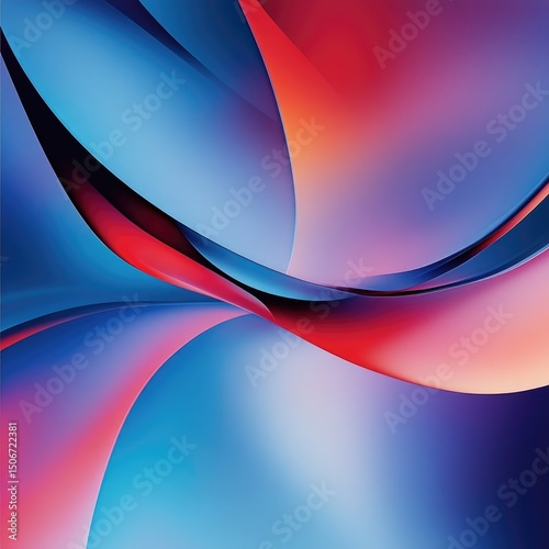 Abstract artwork featuring vibrant red and blue flowing forms, creating a dynamic and energetic composition with smooth gradients and curves