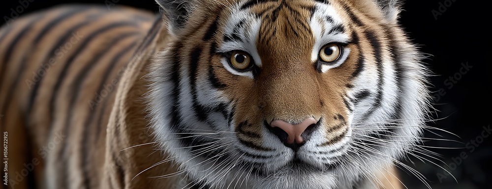 Obraz premium Majestic Tiger Close-up Against Black Background