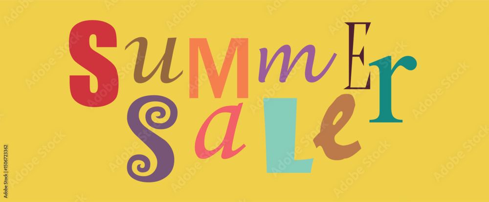 Multicolored lettering spelling summer sale on a vibrant yellow background
