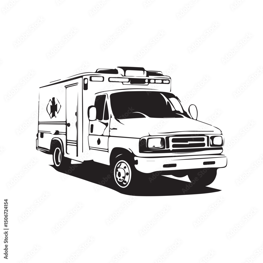 Fototapeta premium Vector illustration of an ambulance vehicle. Emergency medical service vehicle design, suitable for healthcare, emergency response, and medical-related projects