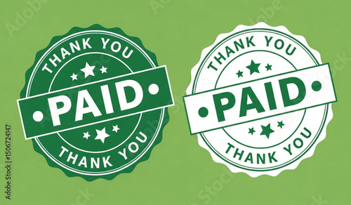 Paid and Thank You Stamp Seal Icons | Approval and Gratitude Business Graphics for Invoices, Receipts, and Financial Documents