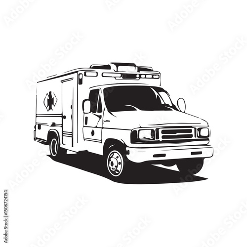 Vector illustration of an ambulance vehicle. Emergency medical service vehicle design, suitable for healthcare, emergency response, and medical-related projects