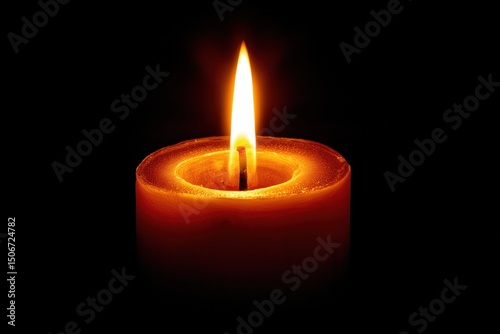 Single Orange Candle Flame Glowing In Dark Background