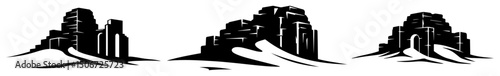 rock formations and hills black vector shape on white