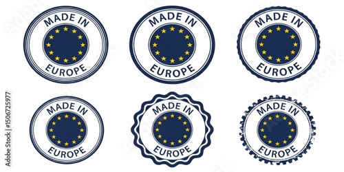 Made in Europe Stamp Collection | Vector Icons Set for European Union Product Labels and Origin Certification