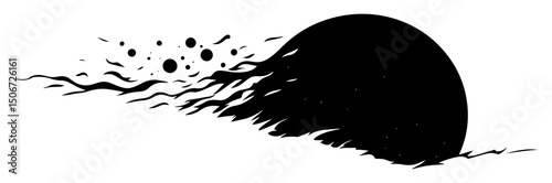 black sun with streaks silhouette shape bold black ink drawing