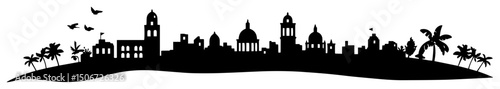 tropical city skyline with domes silhouette shape creative black and white graphic