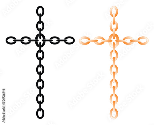 silhouette of a cross in the form of a chain with a transparent background