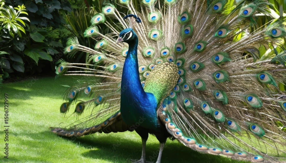 Obraz premium Majestic Peacock in a Lush Garden