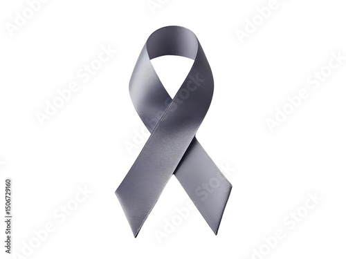 Gray ribbon on white. Symbol of hope, support.