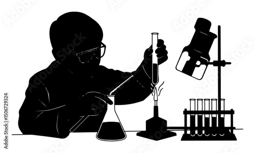 scientist working in laboratory – black silhouette science vector