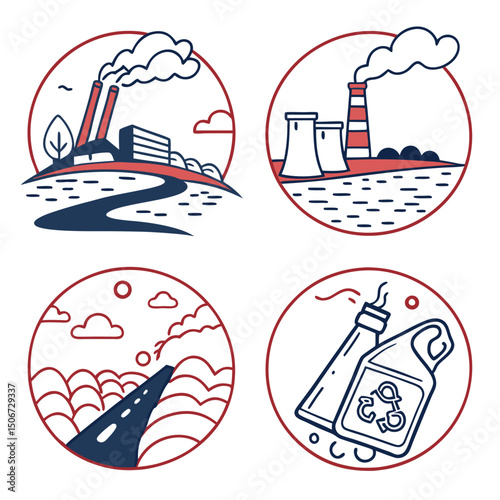 Air pollution,water pollution,plastic pollution,pollution icons