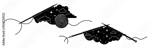 knitting with cosmic pattern and yarn – creative black silhouette vector