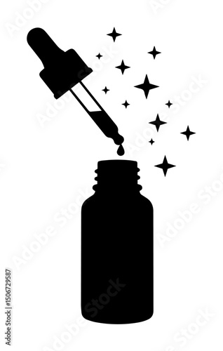 dropper bottle with glowing liquid – black silhouette illustration