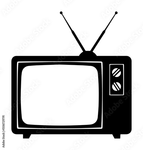 retro tv set with antenna – vintage silhouette vector illustration