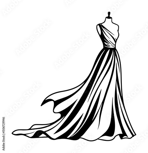 long dress on mannequin – fashion design vector illustration