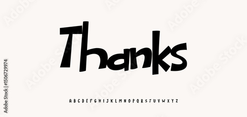Thanks quirky lettering, Thanks you phrase in playful kid children font style for posters, cards, comics, informal messages. Vector illustration.