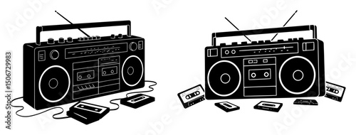 retro boomboxes with cassette tapes – vintage music vector