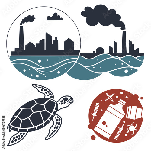 Air pollution,water pollution,plastic pollution,pollution icons