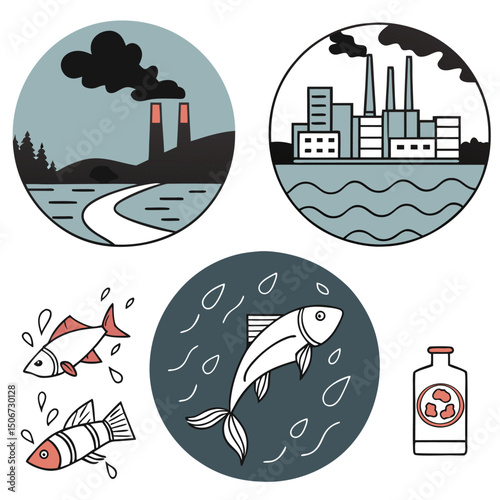 Air pollution,water pollution,plastic pollution,pollution icons