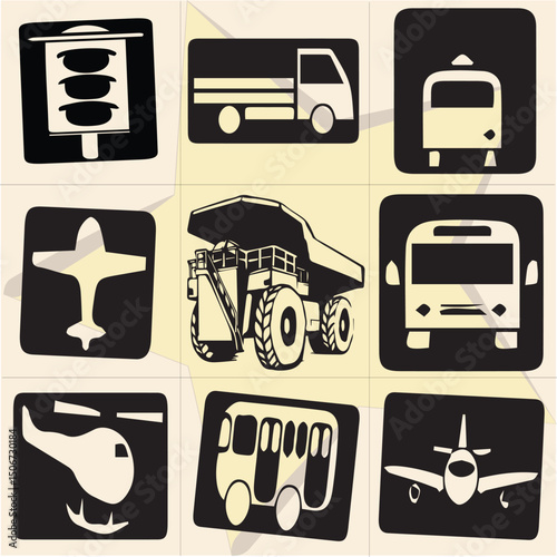 All kind of transportation vector Black and white set-93