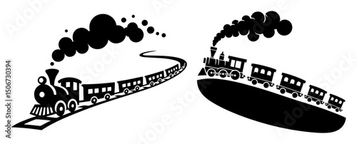 steam locomotive with long train – vintage transportation vector