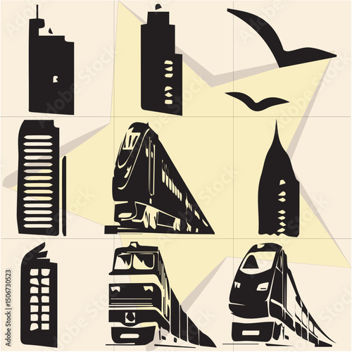 All kind of transportation vector Black and white set-99