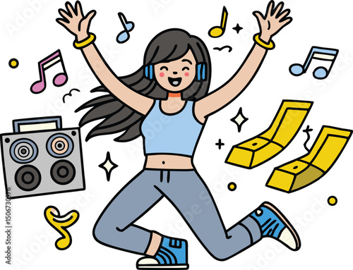 Energetic girl dancing with style and enthusiasm