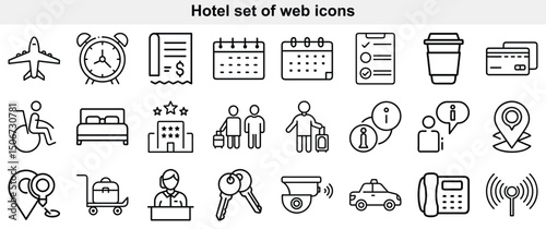 Hotel Travel Hospitality Service Line Icon Set