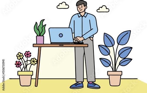 Contemporary office character illustration a person standing in a modern workspace