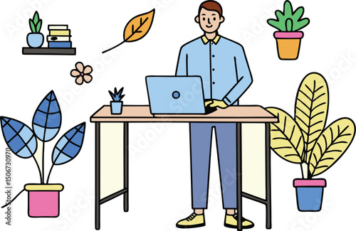 Contemporary office character illustration a person standing in a modern workspace