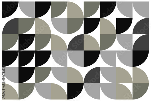 Geometric seamless pattern with abstract half circles in neutral tones on white background.
