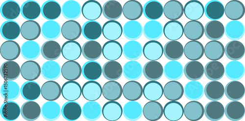 Geometric pattern with turquoise, teal, and light blue circles arranged in a seamless design on a white background.