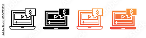 Paid Content Multi Style Icon Set Vector 