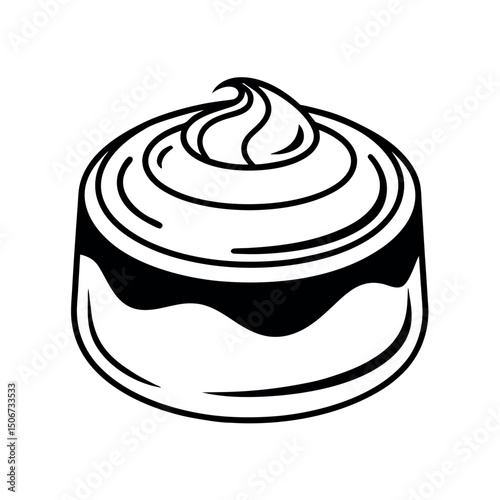 Creme Caramel Dessert Line Art Illustration