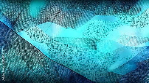 Abstract Digital Artwork Featuring Geometric Patterns In Shades Of Blue And Turquoise Tones.  Generative AI