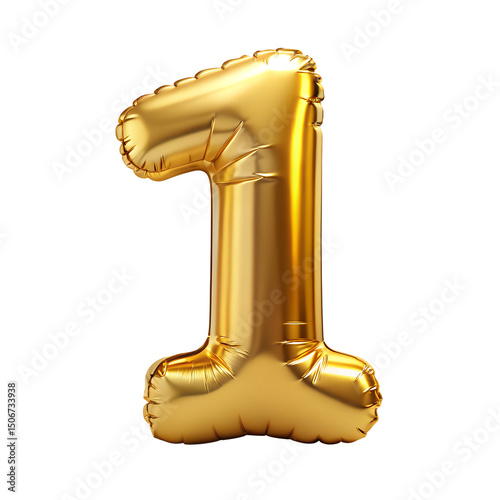 Gold number 1 balloon with gold sparkles on transparent background 