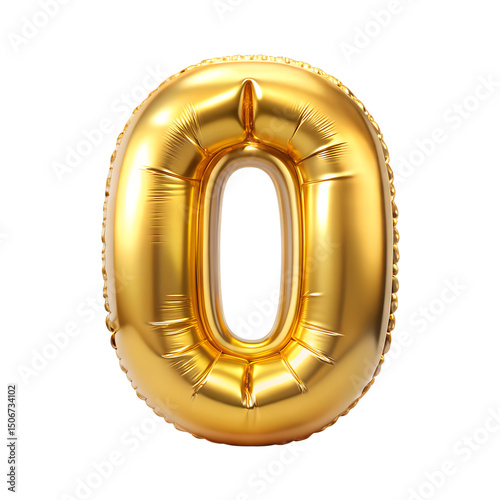 Gold number 0 balloon with gold sparkles on transparent background 
