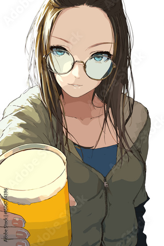 ビールを差し出すカジュアルな女性のベクターイラスト