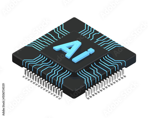 AI Microchip with Blue Circuitry Patterns Representing Artificial Intelligence Technology  