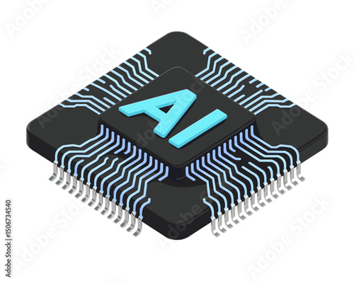 AI Microchip with Blue Circuitry Patterns Representing Artificial Intelligence Technology  