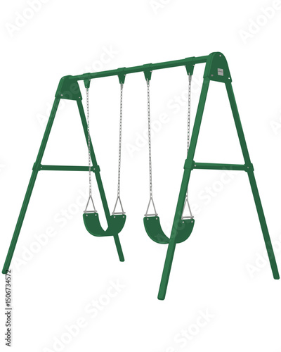 Green Metal Swing Set with Two Swings  