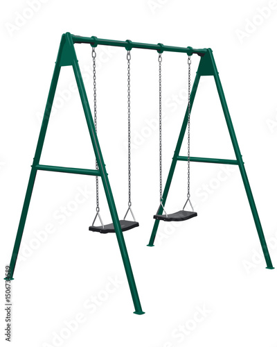 Green Metal Swing Set with Two Swings  