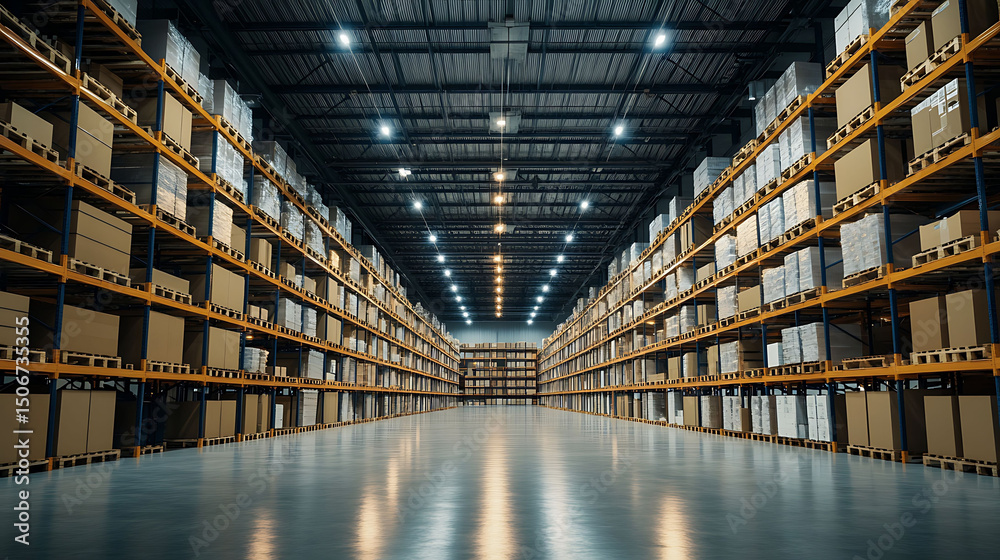 Fototapeta premium warehouse with exposed beams and climate control, ultra realistic, 8K,
