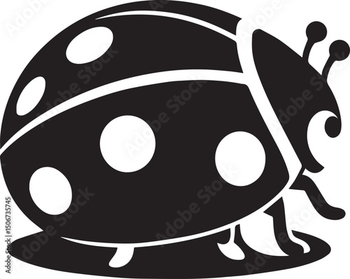 Minimalist Ladybug Silhouette Vector with Eight White Spots – Insect Illustration